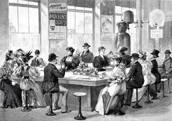 Framed Print : Lunchroom in Chicago: people sitting at the bar eating and drinking Framed Print : Lunchroom in Chicago: people sitting at the bar eating and drinking