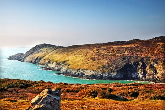 Framed Print : Lush rolling hills on cliffs near coast in Wales Framed Print : Lush rolling hills on cliffs near coast in Wales