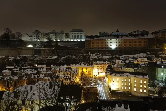 Framed Print : Luxembourg old city at night and snowcapped Framed Print : Luxembourg old city at night and snowcapped