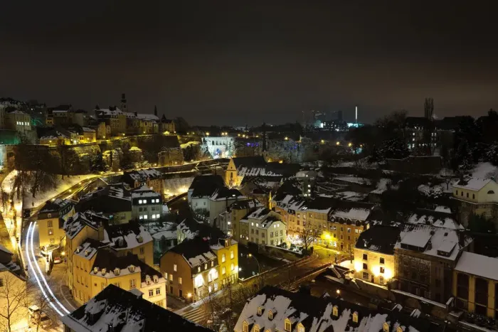 Framed Print : Luxembourg skyline at night and snowcapped Framed Print : Luxembourg skyline at night and snowcapped