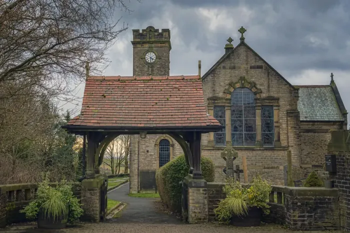 Framed Print : Lychgate. The Lychgate at the Church of St Ann, Lydgate, Oldham Framed Print : Lychgate. The Lychgate at the Church of St Ann, Lydgate, Oldham