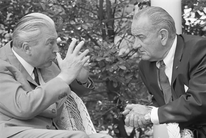 Framed Print : Lyndon B. Johnson Conversing with Kurt George Kiesinger