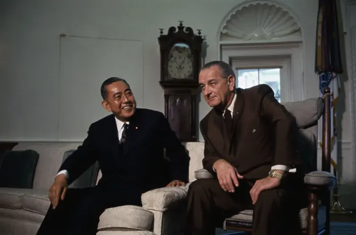 Framed Print : Lyndon B. Johnson with Eisaku Sato Framed Print : Lyndon B. Johnson with Eisaku Sato