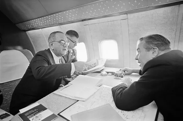 Framed Print : Lyndon B. Johnson During Flight with Officials Framed Print : Lyndon B. Johnson During Flight with Officials