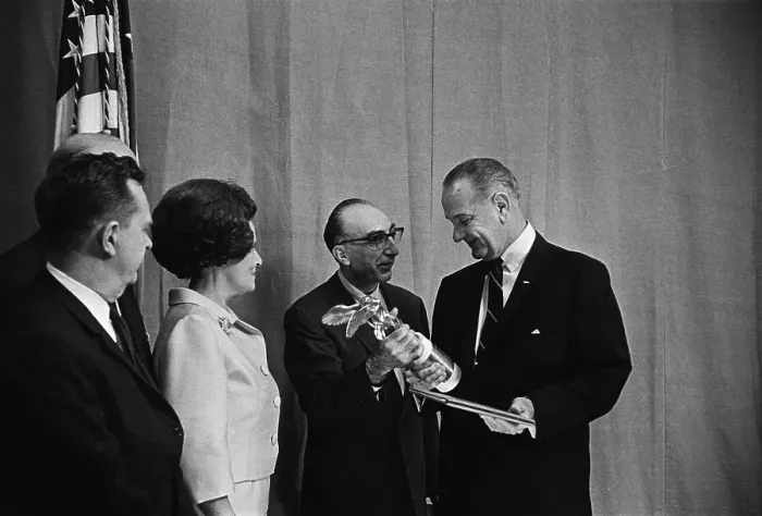 Framed Print : Lyndon B. Johnson Receiving Award for Health Efforts Framed Print : Lyndon B. Johnson Receiving Award for Health Efforts