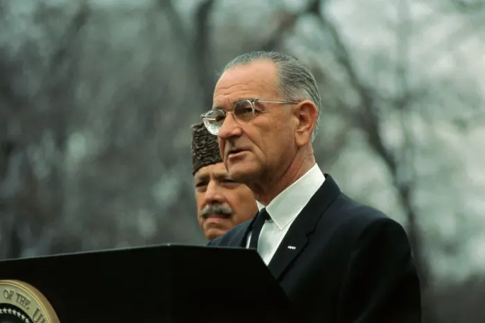 Framed Print : Lyndon Johnson with Ayub Khan Standing Behind Him Framed Print : Lyndon Johnson with Ayub Khan Standing Behind Him