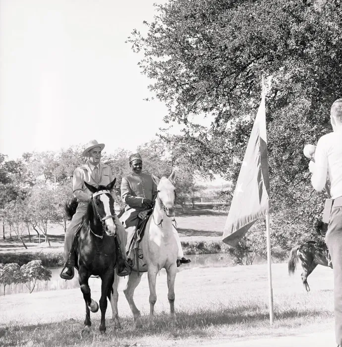 Framed Print : Lyndon Johnson and Bashir Ahmad Riding Horses Framed Print : Lyndon Johnson and Bashir Ahmad Riding Horses