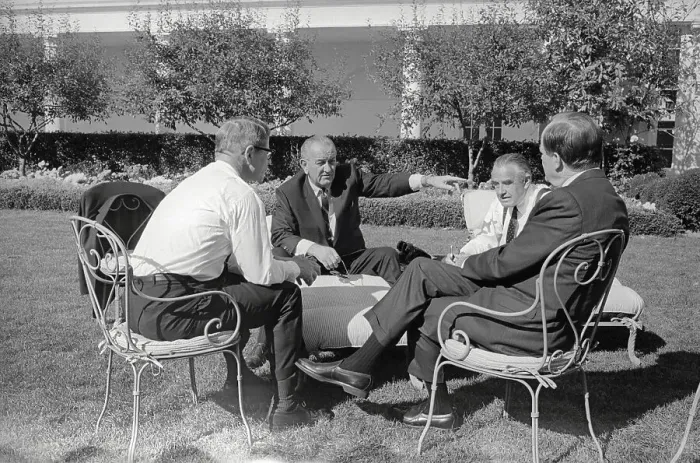 Framed Print : Lyndon Johnson Conferring with Others Framed Print : Lyndon Johnson Conferring with Others