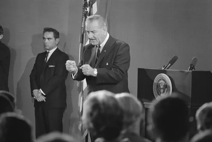 Framed Print : Lyndon Johnson Defending Vietnam Policies Framed Print : Lyndon Johnson Defending Vietnam Policies