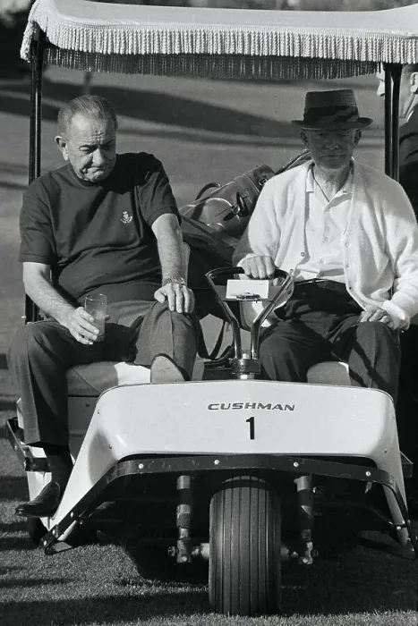 Framed Print : Lyndon Johnson and Dwight Eisenhower Riding in Golf Cart Framed Print : Lyndon Johnson and Dwight Eisenhower Riding in Golf Cart