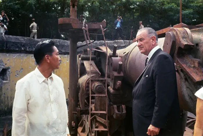 Framed Print : Lyndon Johnson and Ferdinand Marcos near Military Gunnery Framed Print : Lyndon Johnson and Ferdinand Marcos near Military Gunnery