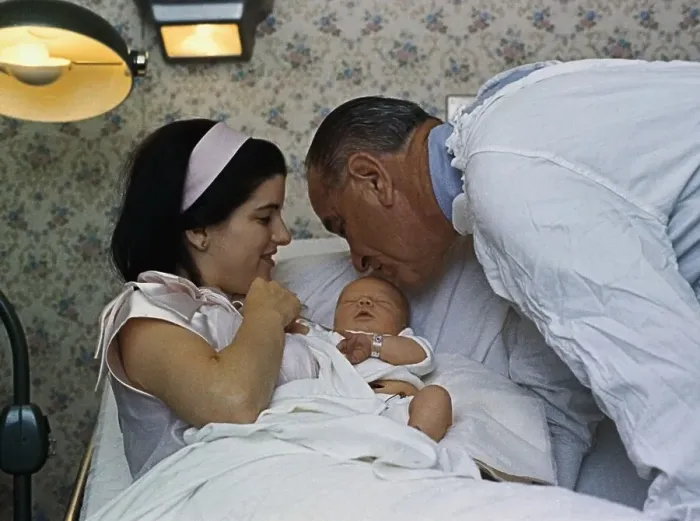 Framed Print : Lyndon Johnson Kissing Forehead of Newborn Grandson Framed Print : Lyndon Johnson Kissing Forehead of Newborn Grandson