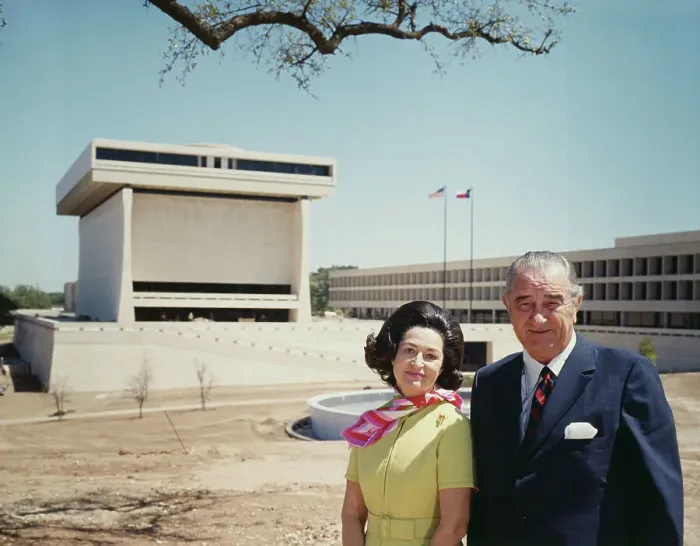 Framed Print : Lyndon Johnson, Lady Bird Johnson Outside Library Framed Print : Lyndon Johnson, Lady Bird Johnson Outside Library