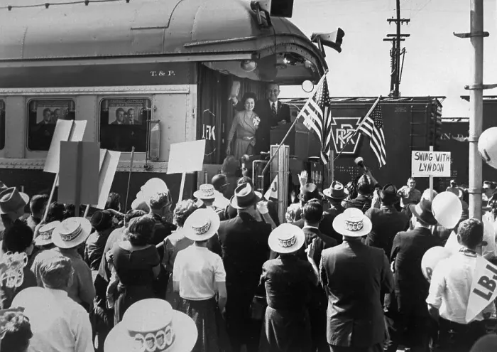 Framed Print : Lyndon Johnson and Lady Bird Waving From Train Framed Print : Lyndon Johnson and Lady Bird Waving From Train