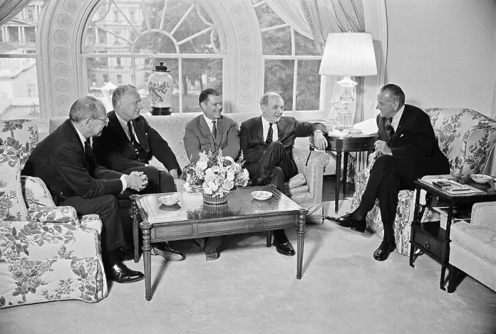 Framed Print : Lyndon Johnson Meeting With Advisers Framed Print : Lyndon Johnson Meeting With Advisers