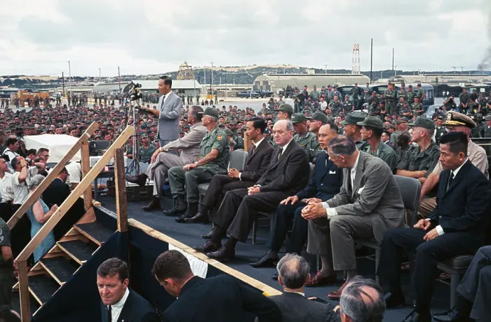 Framed Print : Lyndon Johnson With Officials on Platform Framed Print : Lyndon Johnson With Officials on Platform