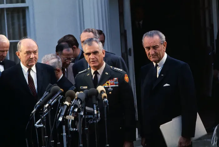 Framed Print : Lyndon Johnson and Officials at Press Conference Framed Print : Lyndon Johnson and Officials at Press Conference