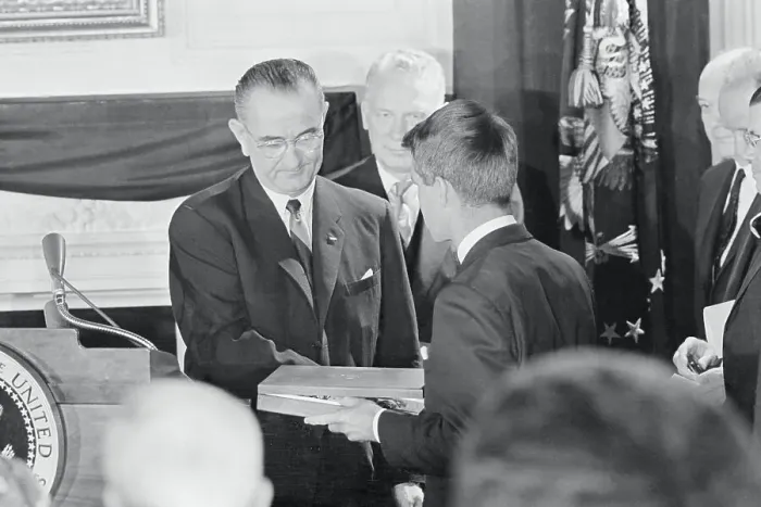 Framed Print : Lyndon Johnson Presenting an Award to Robert Kennedy Framed Print : Lyndon Johnson Presenting an Award to Robert Kennedy
