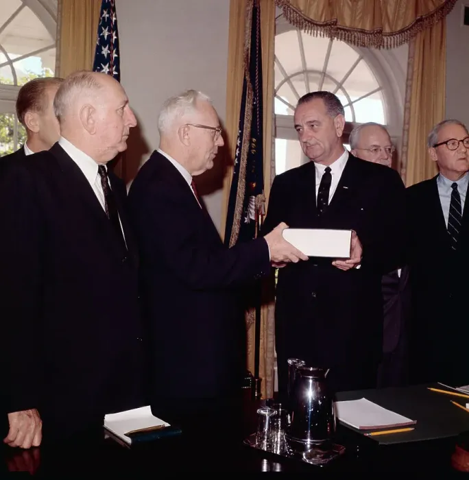 Framed Print : Lyndon Johnson Receiving Kennedy Assassination Report Framed Print : Lyndon Johnson Receiving Kennedy Assassination Report