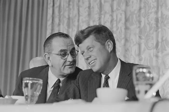 Framed Print : Lyndon Johnson Speaking to John Kennedy Framed Print : Lyndon Johnson Speaking to John Kennedy