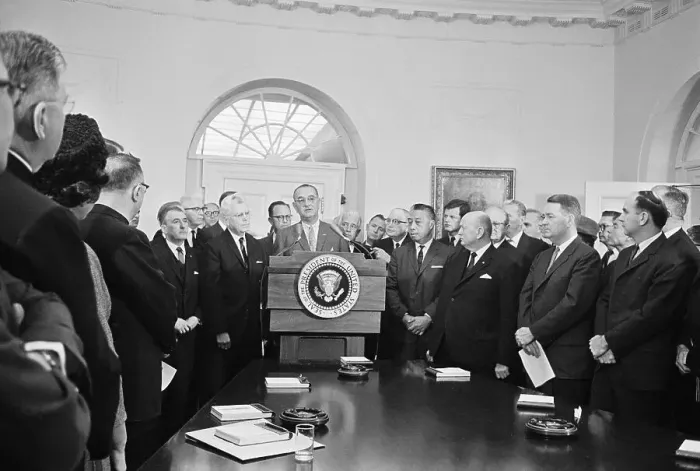 Framed Print : Lyndon Johnson Speaking to Senators Framed Print : Lyndon Johnson Speaking to Senators