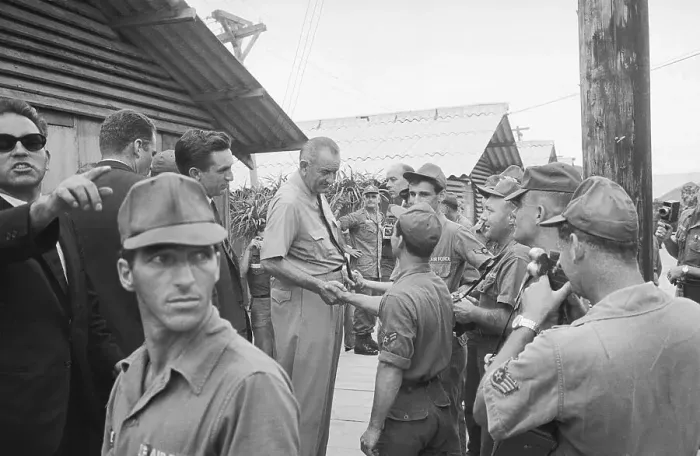 Framed Print : Lyndon Johnson Visits Troops in South Vietnam Framed Print : Lyndon Johnson Visits Troops in South Vietnam