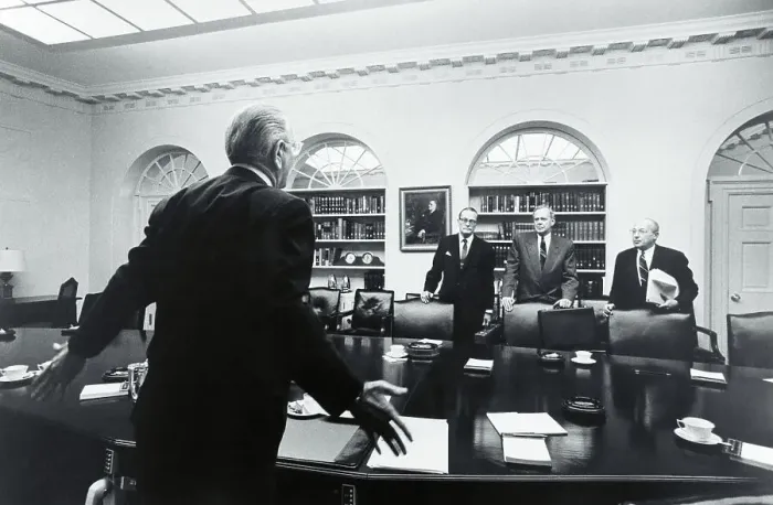 Framed Print : Lyndon Speaking with Colleagues Framed Print : Lyndon Speaking with Colleagues
