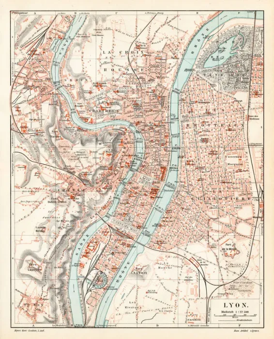 Framed Print : Lyon city map 1895 Framed Print : Lyon city map 1895