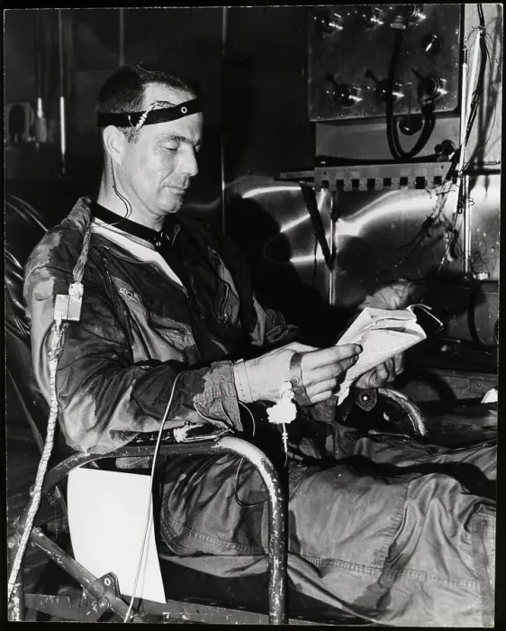 Framed Print : M. Scott Carpenter W / Electrodes Reading Framed Print : M. Scott Carpenter W / Electrodes Reading