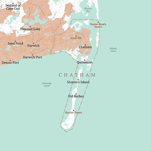 MA Barnstable Chatham Vector Road Map