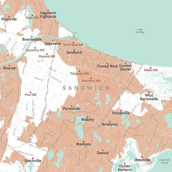 MA Barnstable Sandwich Vector Road Map