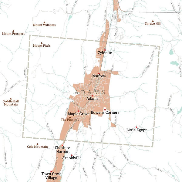 MA Berkshire Adams Vector Road Map