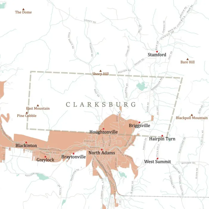 Framed Print : MA Berkshire Clarksburg Vector Road Map Framed Print : MA Berkshire Clarksburg Vector Road Map