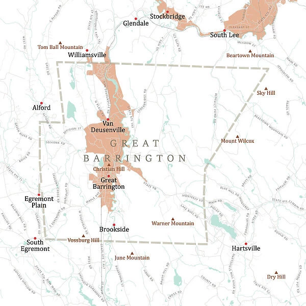 MA Berkshire Great Barrington Vector Road Map