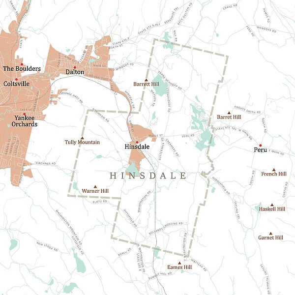 MA Berkshire Hinsdale Vector Road Map