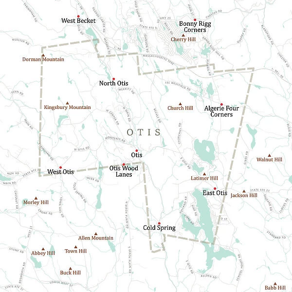 MA Berkshire Otis Vector Road Map
