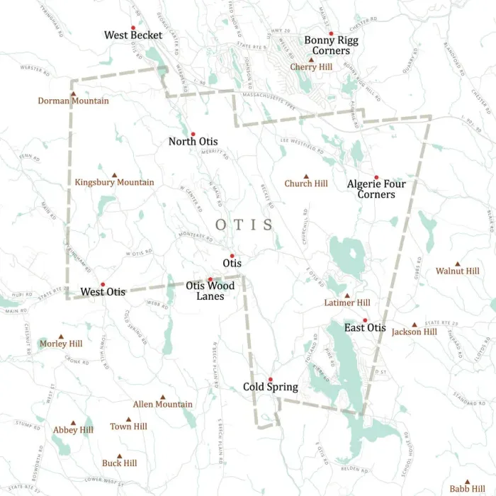 Framed Print : MA Berkshire Otis Vector Road Map Framed Print : MA Berkshire Otis Vector Road Map