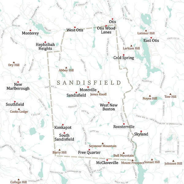 MA Berkshire Sandisfield Vector Road Map