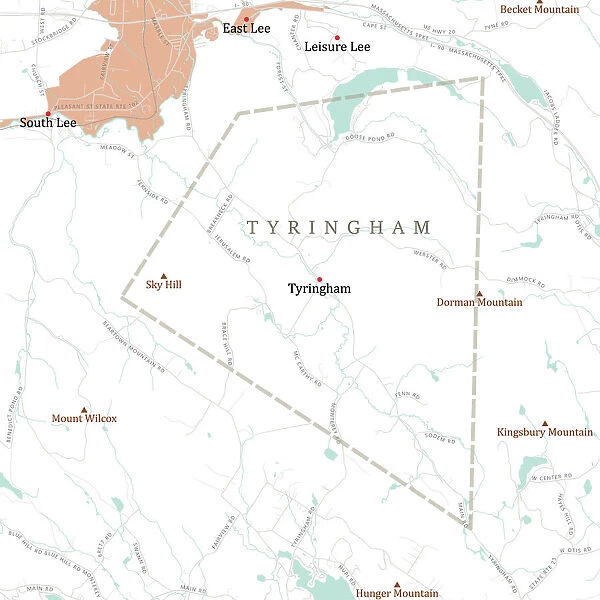 MA Berkshire Tyringham Vector Road Map