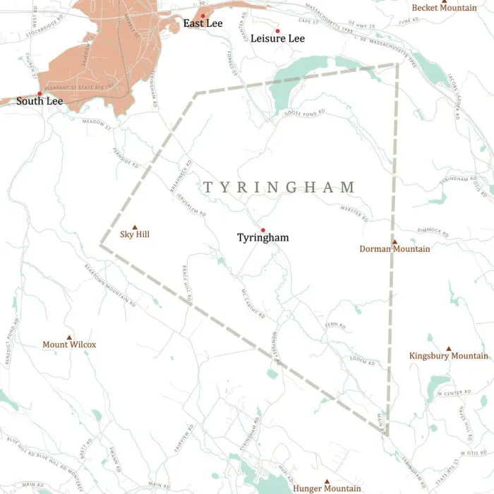 Framed Print : MA Berkshire Tyringham Vector Road Map