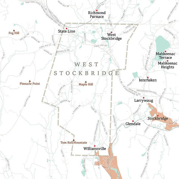 MA Berkshire West Stockbridge Vector Road Map