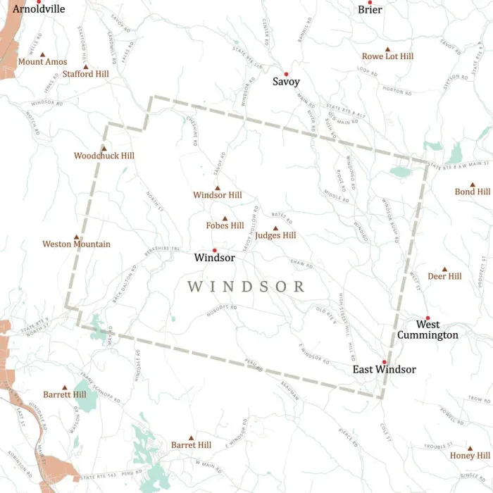 Framed Print : MA Berkshire Windsor Vector Road Map