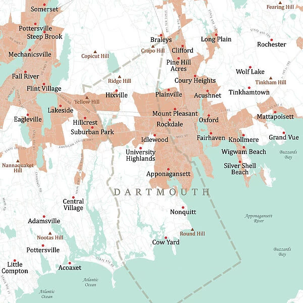 MA Bristol Dartmouth Vector Road Map