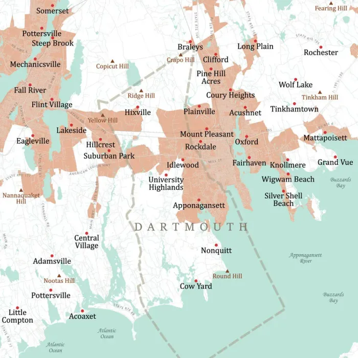 Framed Print : MA Bristol Dartmouth Vector Road Map Framed Print : MA Bristol Dartmouth Vector Road Map