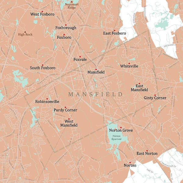 MA Bristol Mansfield Vector Road Map