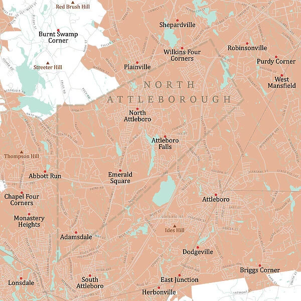 MA Bristol North Attleborough Vector Road Map