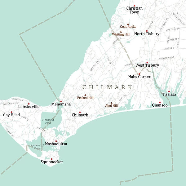 MA Dukes Chilmark Vector Road Map