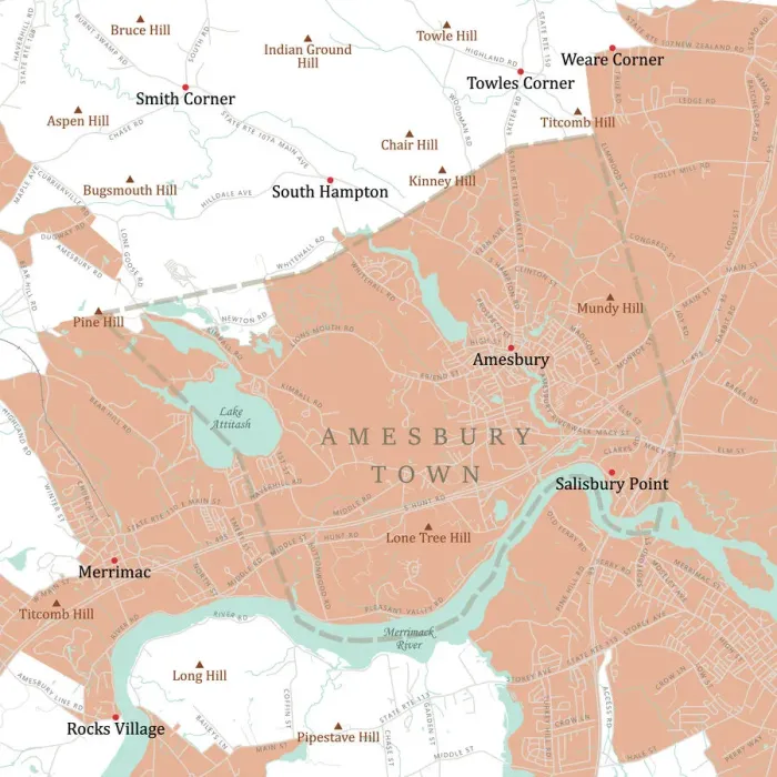 Framed Print : MA Essex Amesbury Town Vector Road Map Framed Print : MA Essex Amesbury Town Vector Road Map