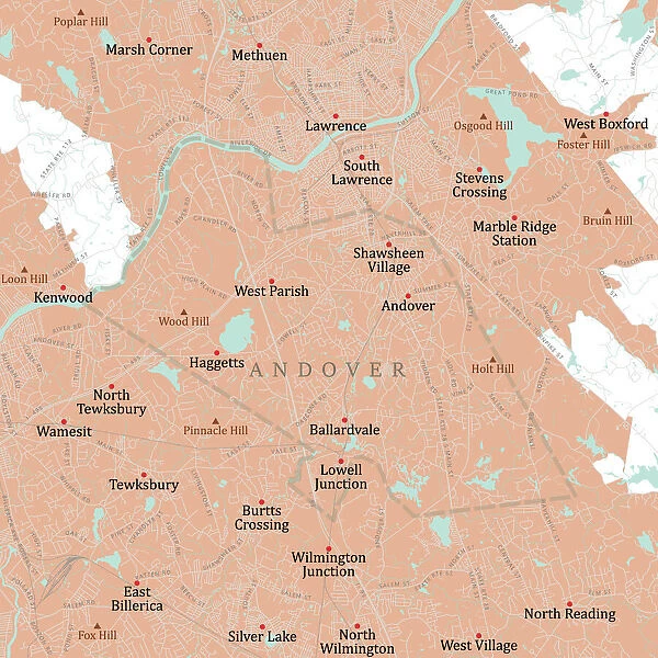 MA Essex Andover Vector Road Map