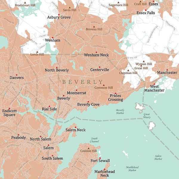 MA Essex Beverly Vector Road Map